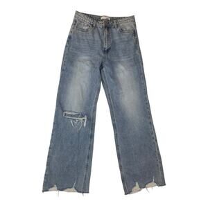 Vervet womens size 29 wide leg ankle jeans denim distressed raw hem